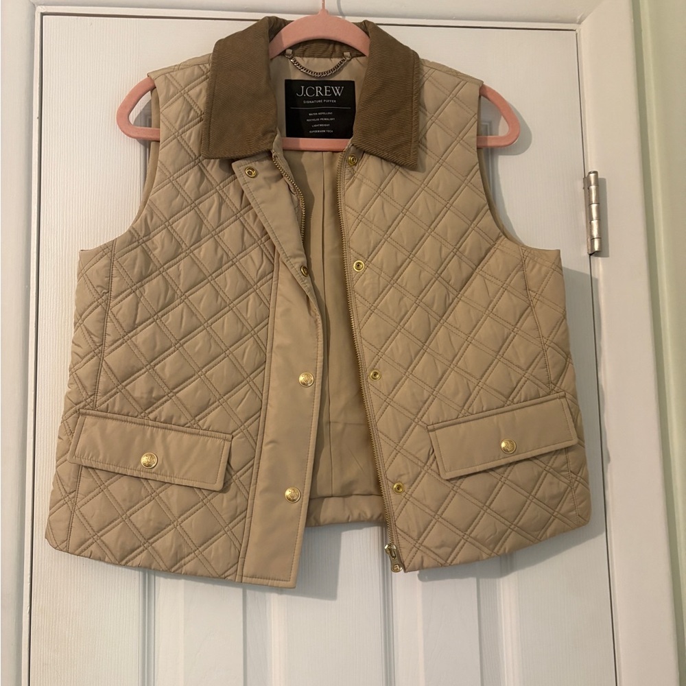 J. Crew Quilted Barn Vest with Brown Collar